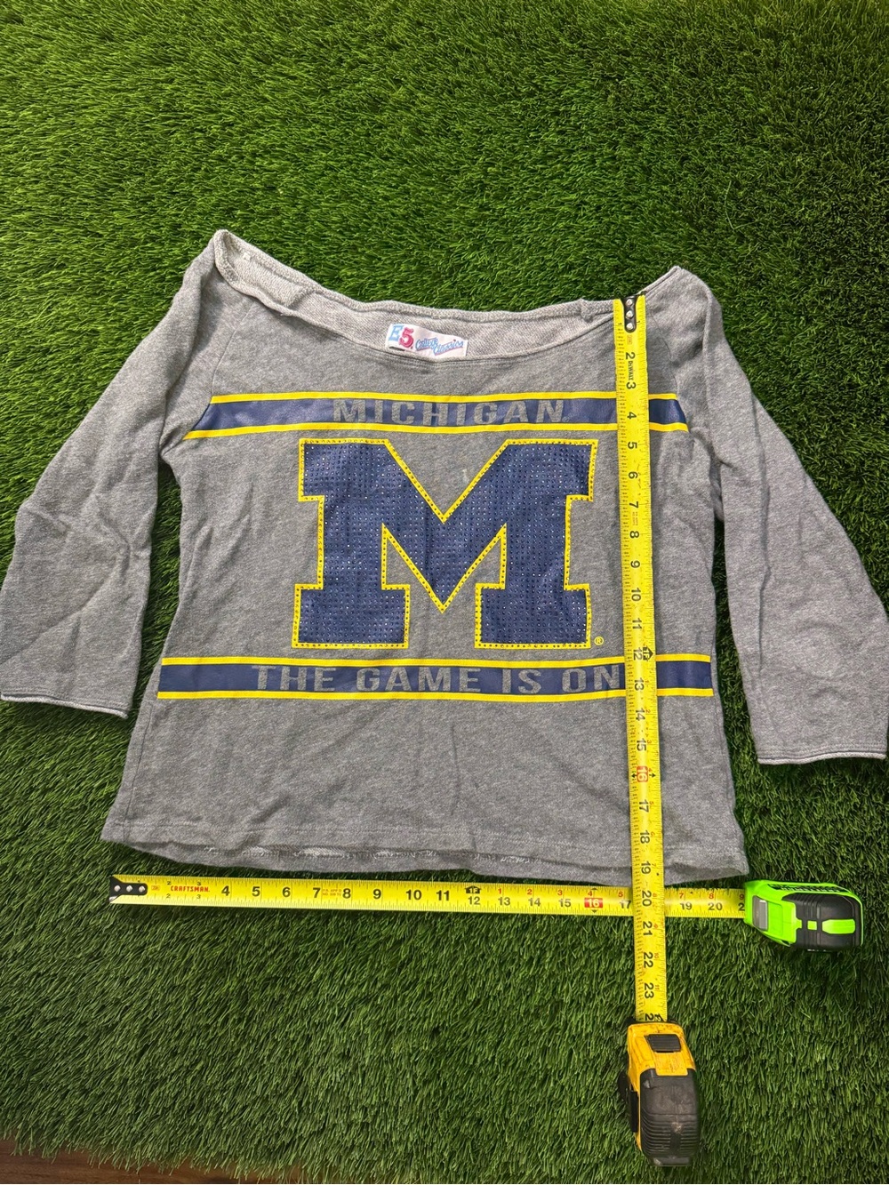 Classic Gray Heather Long Sleeve Tee with Navy & Yellow M Graphic